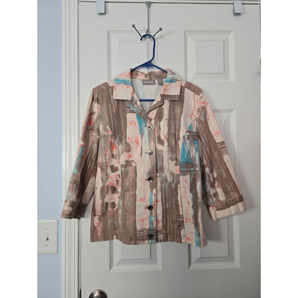 Chicos Womans 3/4 Sleeve Jacket Size 1 (8). Button down